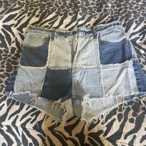 Wild Fable Denim Patchwork Shorts Size 12 High Rise Cutoff
